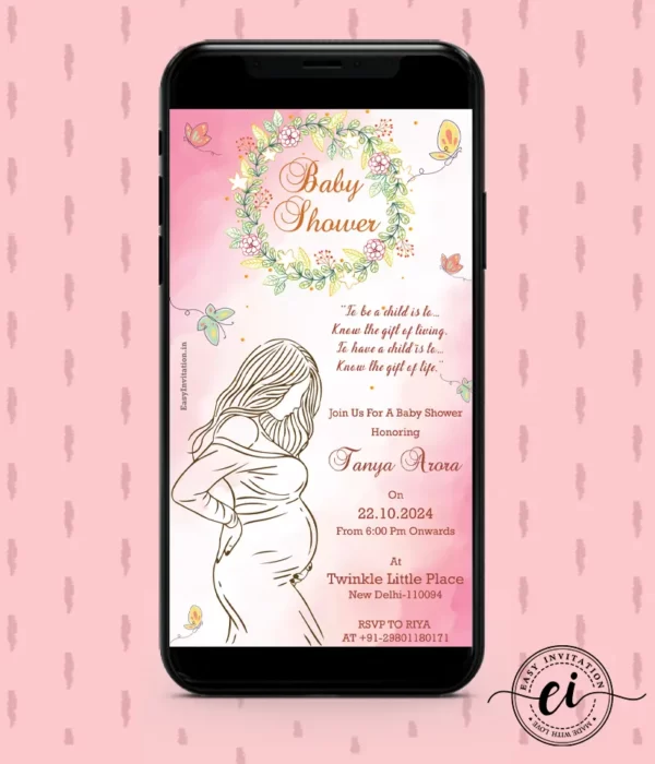 Floral Wreath Indian Baby Shower E Invitation