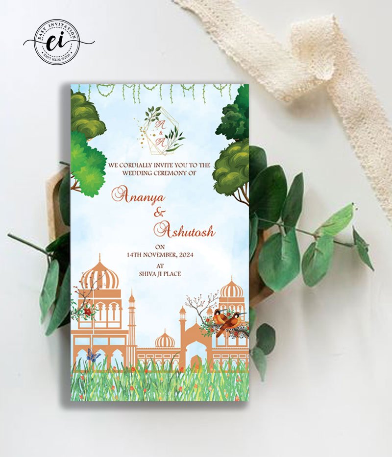 Palatial Mughal Style Indian wedding E invitation