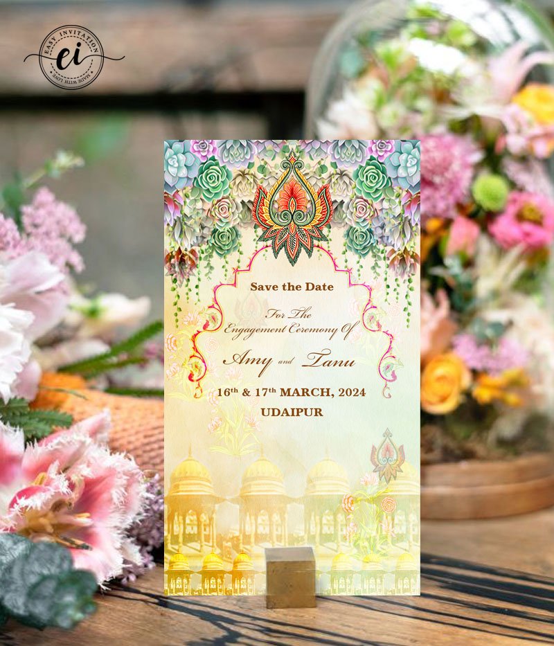 Light Yellow & Pale Green Floral Save The Date E Invitation