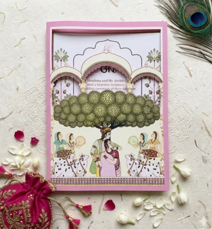 Easy Invitation Pichwai Theme Card, EI_WC100018